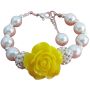 Happy Holidays Gift Yellow Flower White Pearl Bracelet