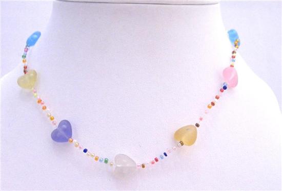 Multicolored Heart w/ Small Beads Necklace Girls Jewelry