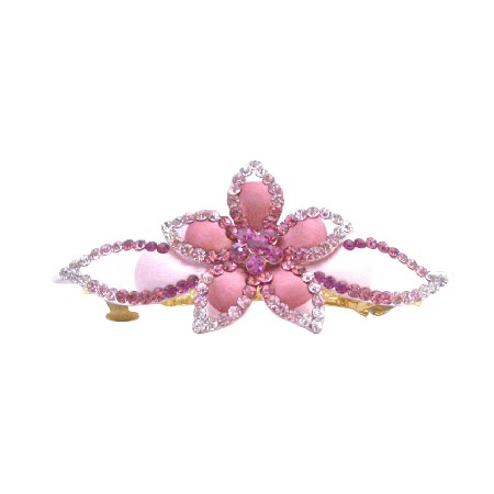 Bridal Head Piece Hand Painted Light & Dark Pink Crystals Hair Clip