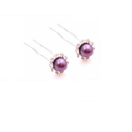 Bridal Hair Pin In Dark Purple Pearls Bridesmaid Hair Accessories