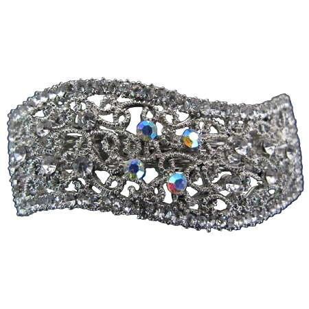 Sparkly Wave Shaped Clear Crystals Hair Barrette Very Affordable