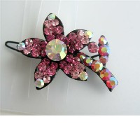 Crystals Barrette Hair Clip Pink Flower
