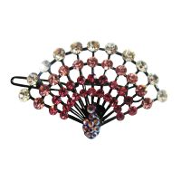 Rose Pink Light Dark Crystals Hair Clip w/ Clear Crystals Clip  