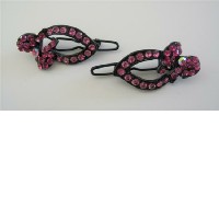 Pink Pair Barrette Crystals Hair Accessories Sparkling Crystals Hair Clip