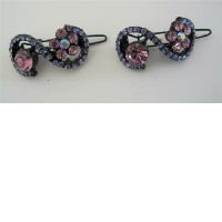 Pink And voilet Flower Hair Pair Barrette Sparkling Crystals Hair Clip