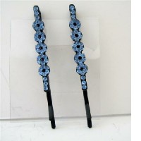 Blue Flower Hair Pair Pin Aquamarine Crystals Flower & Stem Pattern Pair Of Hair Pin/Clip 