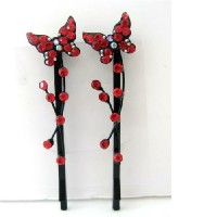 Hair Pair Pin Red Butterfly Crystals & Stem Pattern Pair Hair Pin/Clip Crystals Hair Accessories Pair 