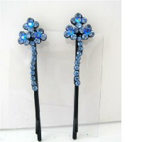 Aquamarine Flower Hair Pair Pin Crystals Flower & Stem Pattern Pair Of Hair Pin Clip 