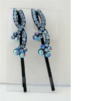 Beautiful Hair Pin Aquamarine Crystals & Stem Pattern Pair Hair Pin/Clip Crystals Hair Accessories Pair 