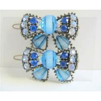 Aaqumarine Blue Bow Hair Clip Sparkling Crystals Bow Hair Clip