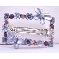 Purple Crystals Flower Butterfuly Rectangular Hair BarretteFlower Butterfly Hair Barretted Fully Sparkling w/ Light & Dark Amethyst Crystals Embedded 