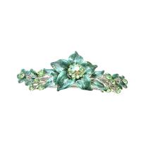 Peridot Crystals Prom Wedding Hair Barrette With Dark Green Flower Hair Barret