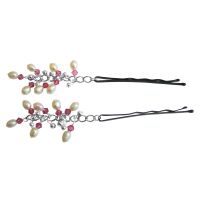 Handmade Bridal Hair Pin Genuine Freshwater Pearls & Rose Crystals Hair Pin