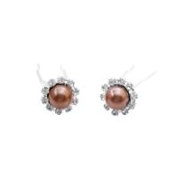 Cubic Zircon Wedding Hair Pin Wedding Bridal Hair Pin Brown Pearls Hair Pin