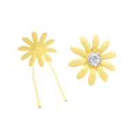 Metal Hair Pin Yellow Flower Hair Pin W/ Matching Crystals