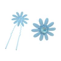 Metal Hair Pin In Blue Flower With Sapphire Crystals
