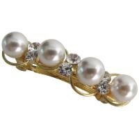Bridal Barret Golden Tone 10mm White Pearls & Crystals