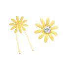 Metal Hair Pin Yellow Flower Hair Pin w/ Matching Crystals