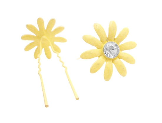 Metal Hair Pin Yellow Flower Hair Pin W Matching Crystals