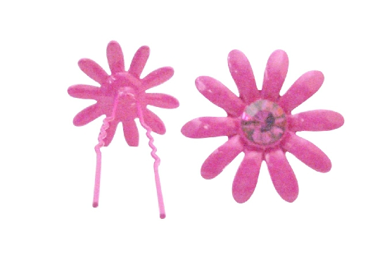 Fuschia Flower Hair Pin With Matching Crystals Jewelry Gift