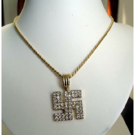 Gold Bling Bling Jewelry Swastick Pendant ICe Shimmering Pendant w/ CZ