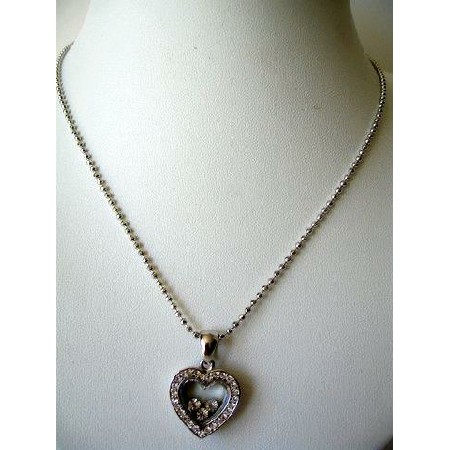 Silver CZ Heart Pendant Shimmering Necklace 18 inches