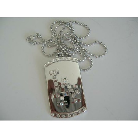 LA Bling Diamond Dog Tag Pendant 28 inches Long
