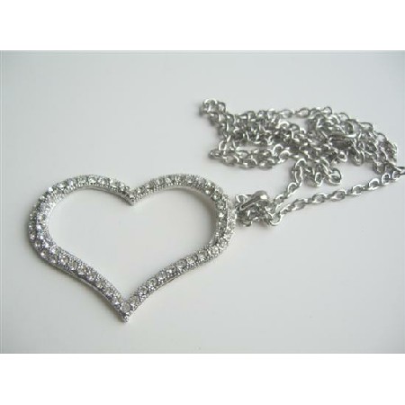 Cubic Zircon Heart Pendant Hip Hop Shimmering w/ CZ 24 inches Chain