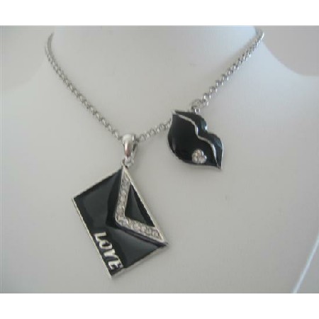 Valentine kiss Pendant w/ Love Note Envelope Necklace 24 inches Chain