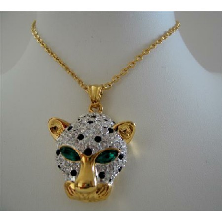 Jaguar Pendant Necklace 22k Gold Plated Pendant w/ Cubic Zircon