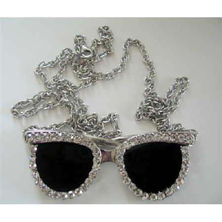 Goggle Pendant Striking Black Goggle CZ Hip Hop Shimmering 26 inches