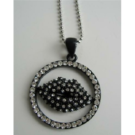 Kiss Me Smooch Pendant Kissy Lips Embedded w/ Cubic Zircon Shimmering