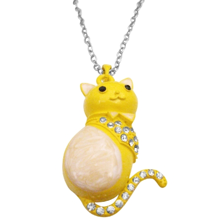 Fat Cat Pendant Cute Sweet Pendant Yellow White Cat Pendant Necklace