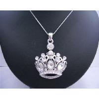 High Quality Crown Pendant Necklace w/ Crystals Cubic Zircon Rhinestones Flashy Pendant 