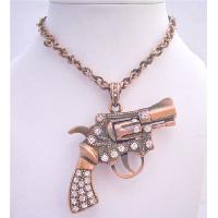 Copper Oxidized Gun Pendant w/ Barrel Spins Gun Fully Decorated w/ Cubic Zircon Men Pistol Necklace