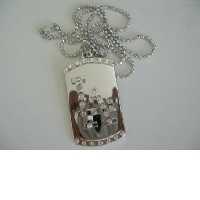 LA Bling Diamond Dog Tag Pendant 28 inches Long 
