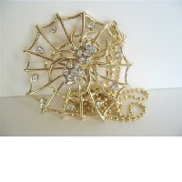 Yellow Gold Spider Web Pendant Hip Hop Necklace w/ Cubic Zircon 