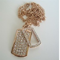 Copper Double Dog Tag Hip HOp Necklace ICe Shimmering w/ CZ 28 Inches Long
