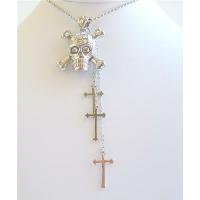 Cross Dangling Skull Head Pendant Fully Embedded Cubic Zircon