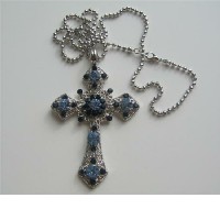 Saphire & Aquamarine Cross Pendant w/ Fully Embedded Rhinestones Shades of Blue  