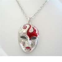 Chunky Mask Enamel w/ Cubic Zircon Spread On Mask 24 Inches Necklace