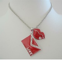 Valentine Love Note Envelope Pendant w/ kiss Dangling Necklace 24 inches Chain