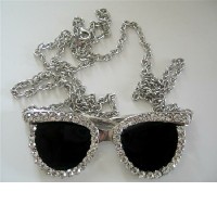 Goggle Pendant Striking Black Goggle w/ CZ Hip Hop Shimmering  w/ CZ 26 inches Chain