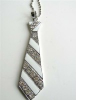 White Enamel Tie Penant New Hip Hop Jewelry w/ Cubic Zircon Designed Pendant w/ 24 inches Chain