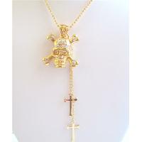 Bling Gold Skull Pendant Necklace w/ Cross Dangling Necklace 26 Inches Gold Chain Necklace 