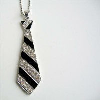Black Tie Penant New Hip Hop Jewelry w/ Cubic Zircon Designed Pendant w/ 24 inches Chain