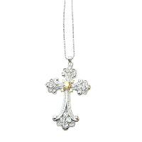 Crystals & Cubic Zircon Long Shimmering Cross Pendant Necklace