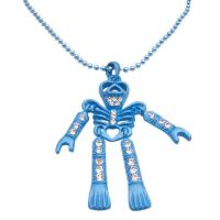 Blue Skeleton Pendant Necklace Fully Body Embeddee w/ Cubic zircon Pink Skeleton Halloween Jewelry