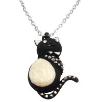 Cutest Cat Black & White Cat Pendant With Diamante Sparkling On Body & Tail PendanFat Long Tail Cat Pendant Necklace