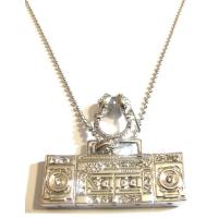 Silver Hip Hop Boom Box Pendant With Head Set Pendant Necklce